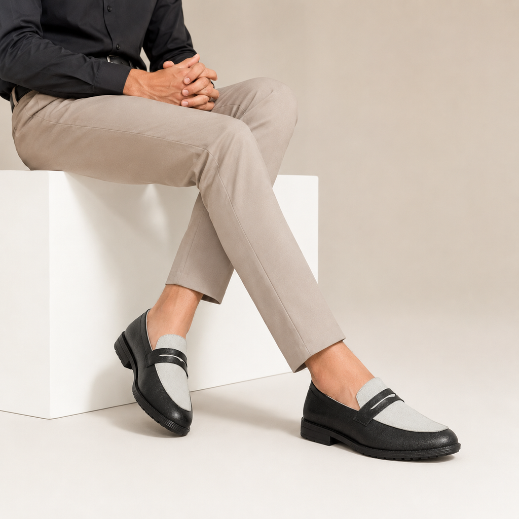 Men’s Two-Tone Penny Loafers – Black