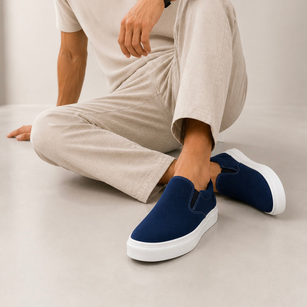 Esrakz Navy Blue Canvas Casual Slip-On Shoe
