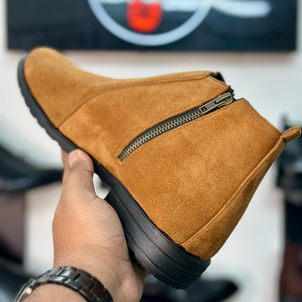 Esrakz Mustard Suede Chelsea Boots – Ankle Fit Chain