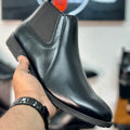 Esrakz Black Polished Chelsea Boots – Round Fit Elastic