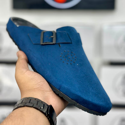 Esrakz Royal Blue Suede Slip-On Buckle Mule