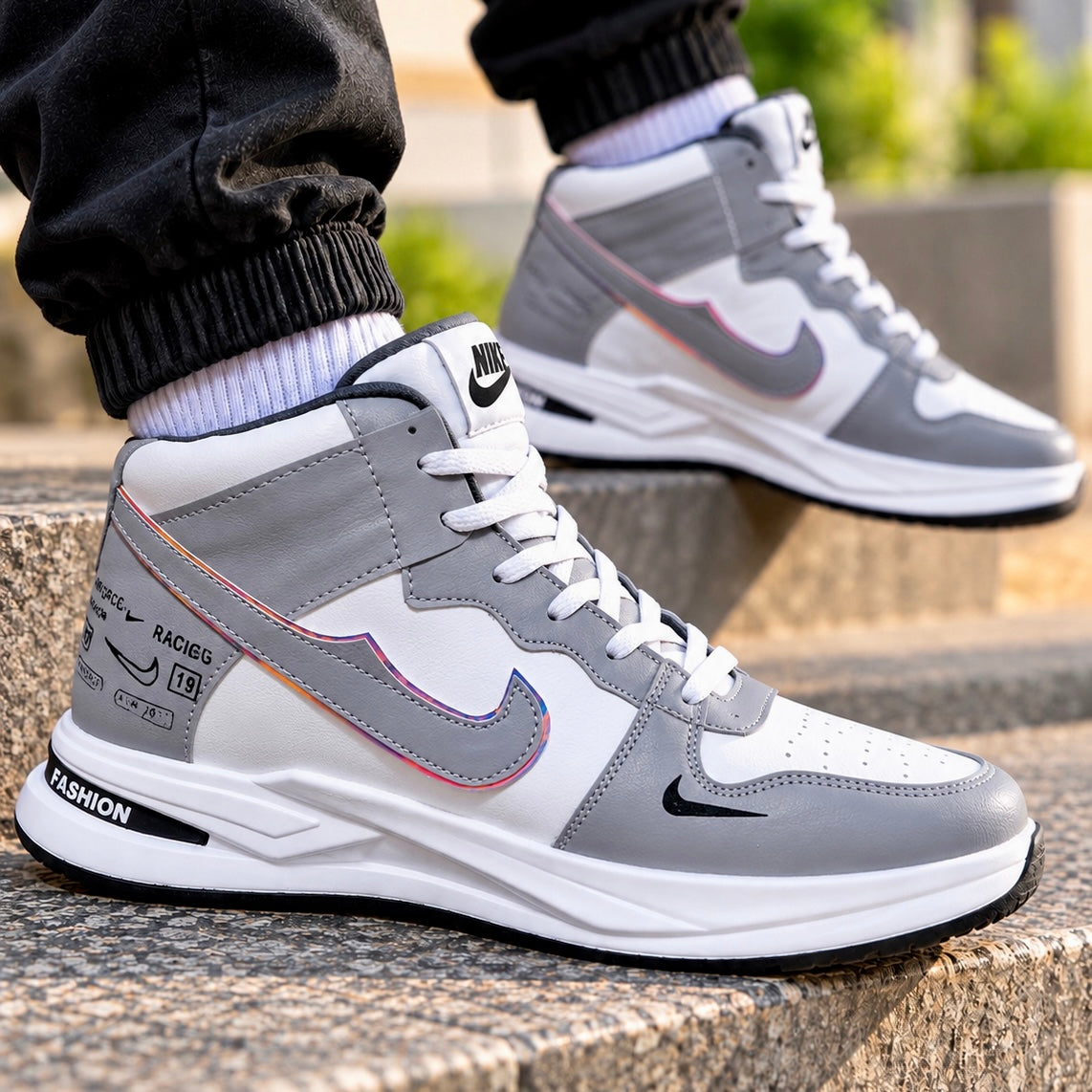 Esrakz Urban High-Top Sneakers – Grey & White
