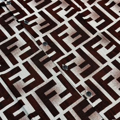 Brown Geometric Print Short Sleeve Shirt – Bold Casual Wear for Men