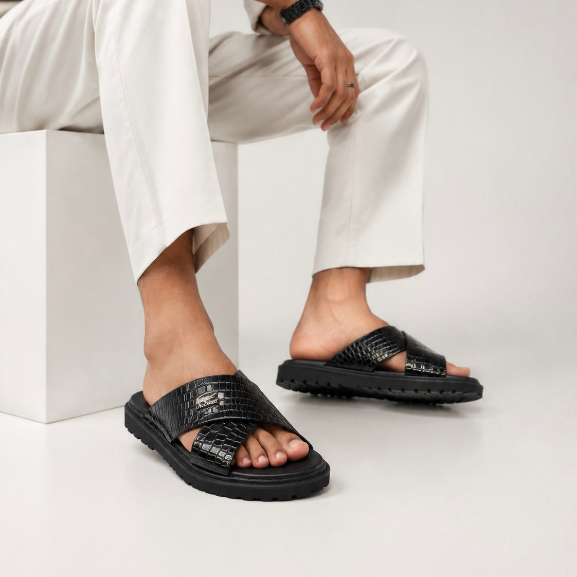 Esrakz Premium Dual Strap Sandals:Lacoste 05