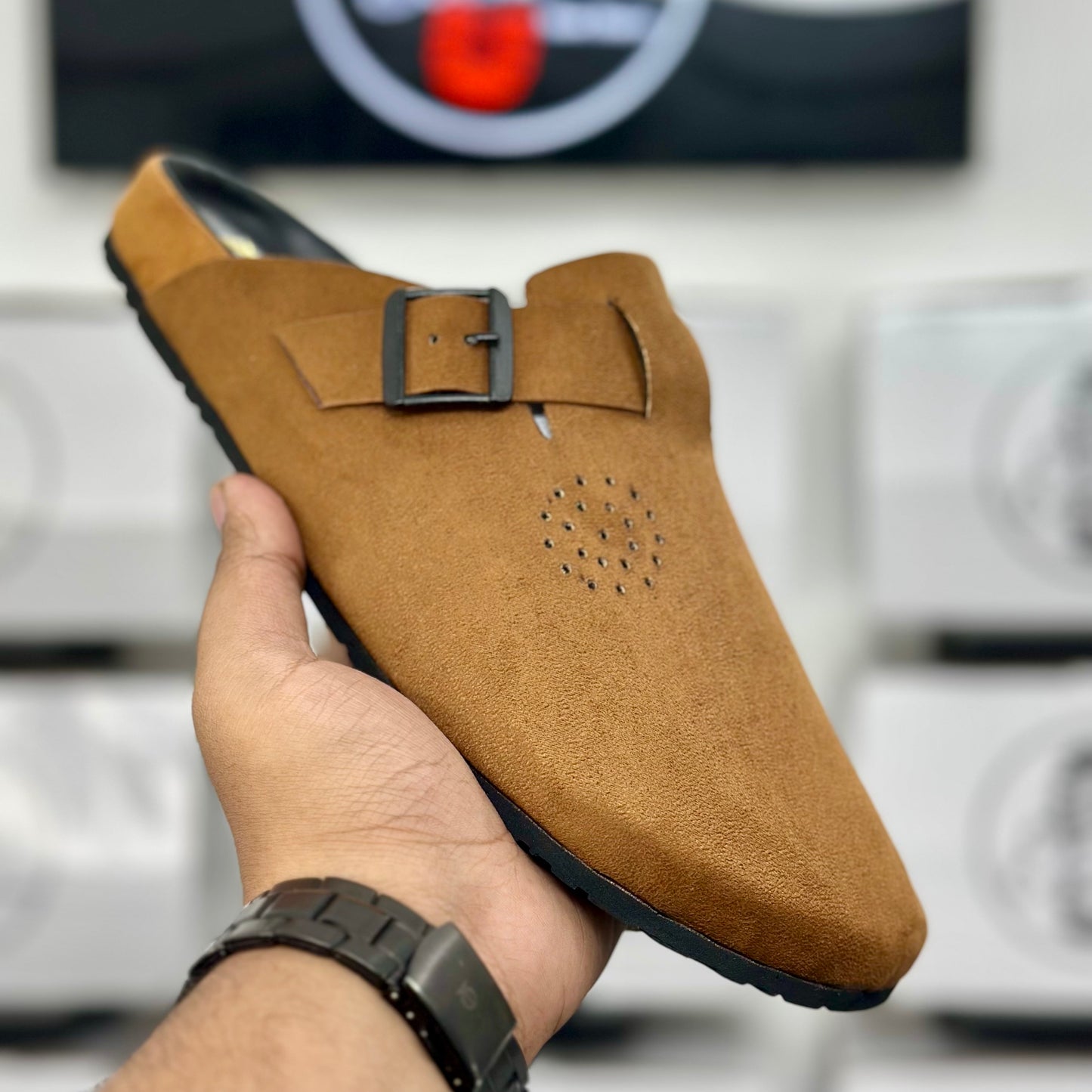 Esrakz Light Mustard Suede Slip-On Buckle Mule