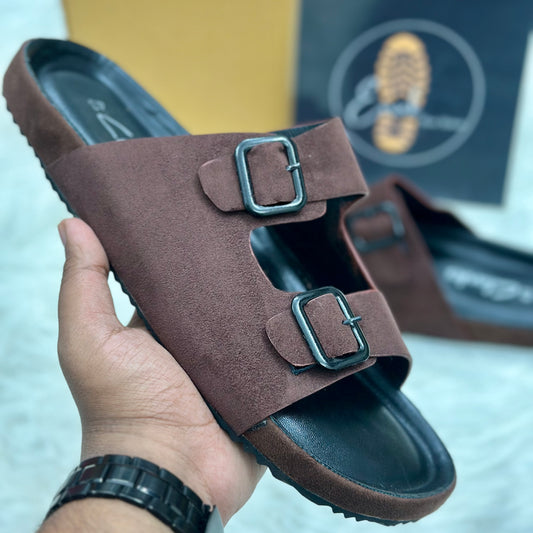 Esrakz Double Buckle Suede Slide Sandals – Chocolate 02