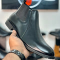 Esrakz Black Polished Chelsea Boots – Round Fit Chain
