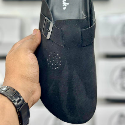 Esrakz Classic Black Suede Slip-On Buckle Mule