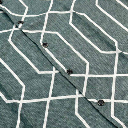 Green Geometric Line Print Short Sleeve Shirt – Modern Casual Style for Men