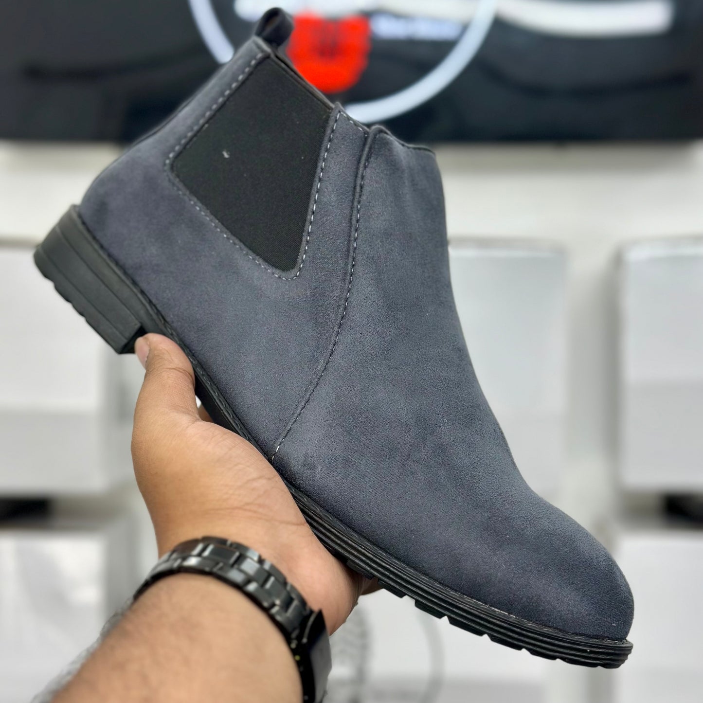 Esrakz Classic Grey Suede Chelsea Boots – Slip-On Ankle Dress Boots