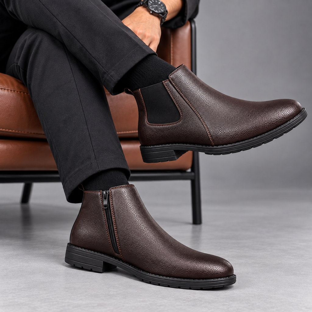 Esrakz Chocolate Chelsea Boots for Men | Elastic + Chain