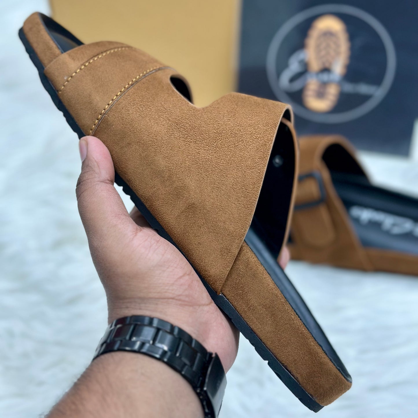 Esrakz Double Buckle Suede Slide Sandals – Mustard 01