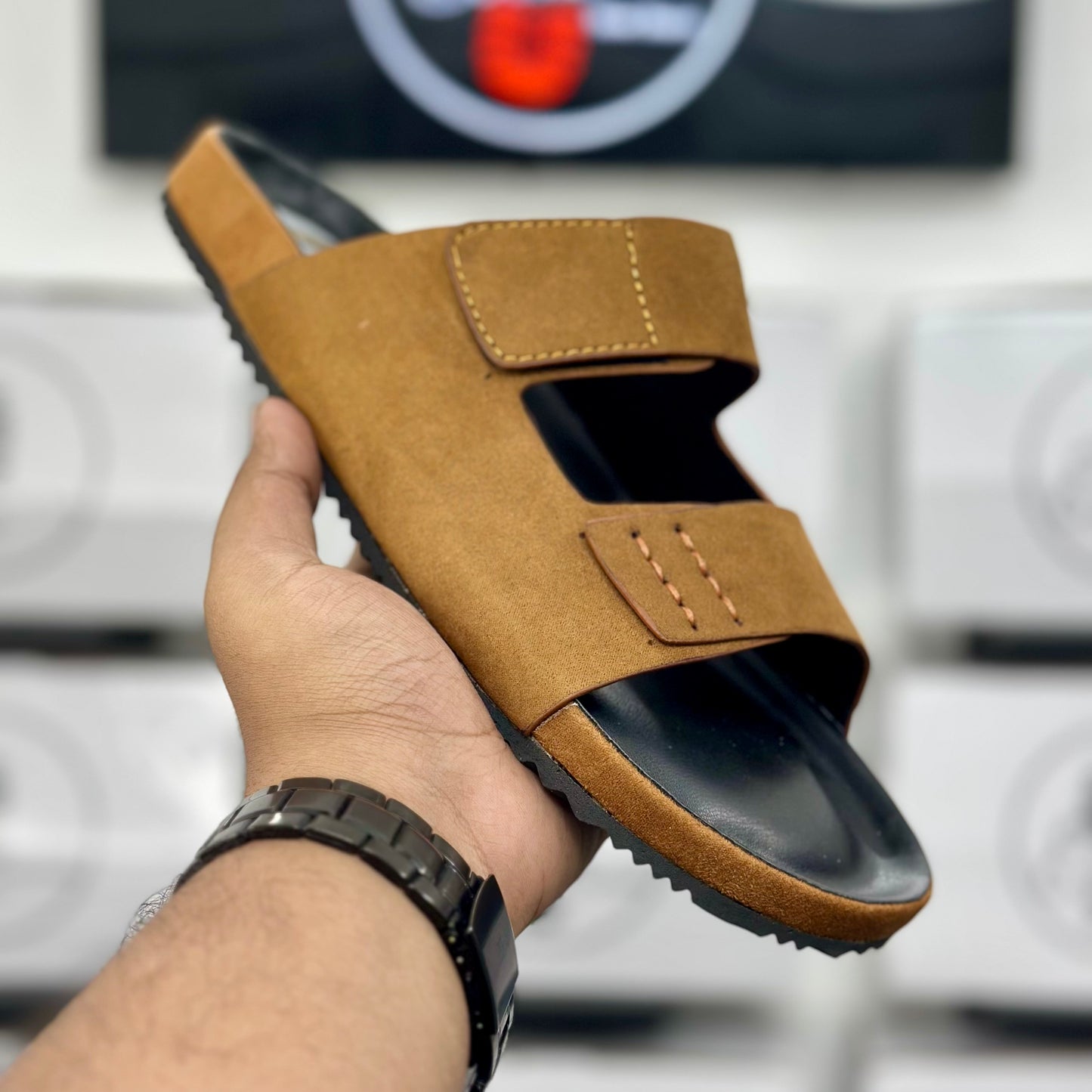 Esrakz Mustard Two-Strap Sandal with Rugged Sole