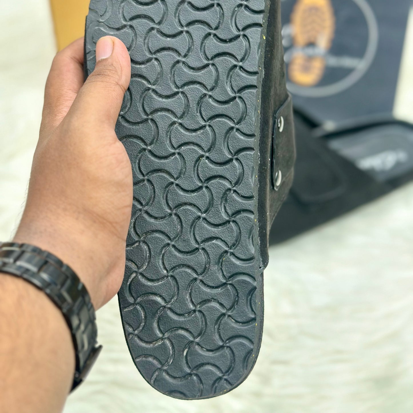 Esrakz Double Buckle Suede Slide Sandals – Black 04