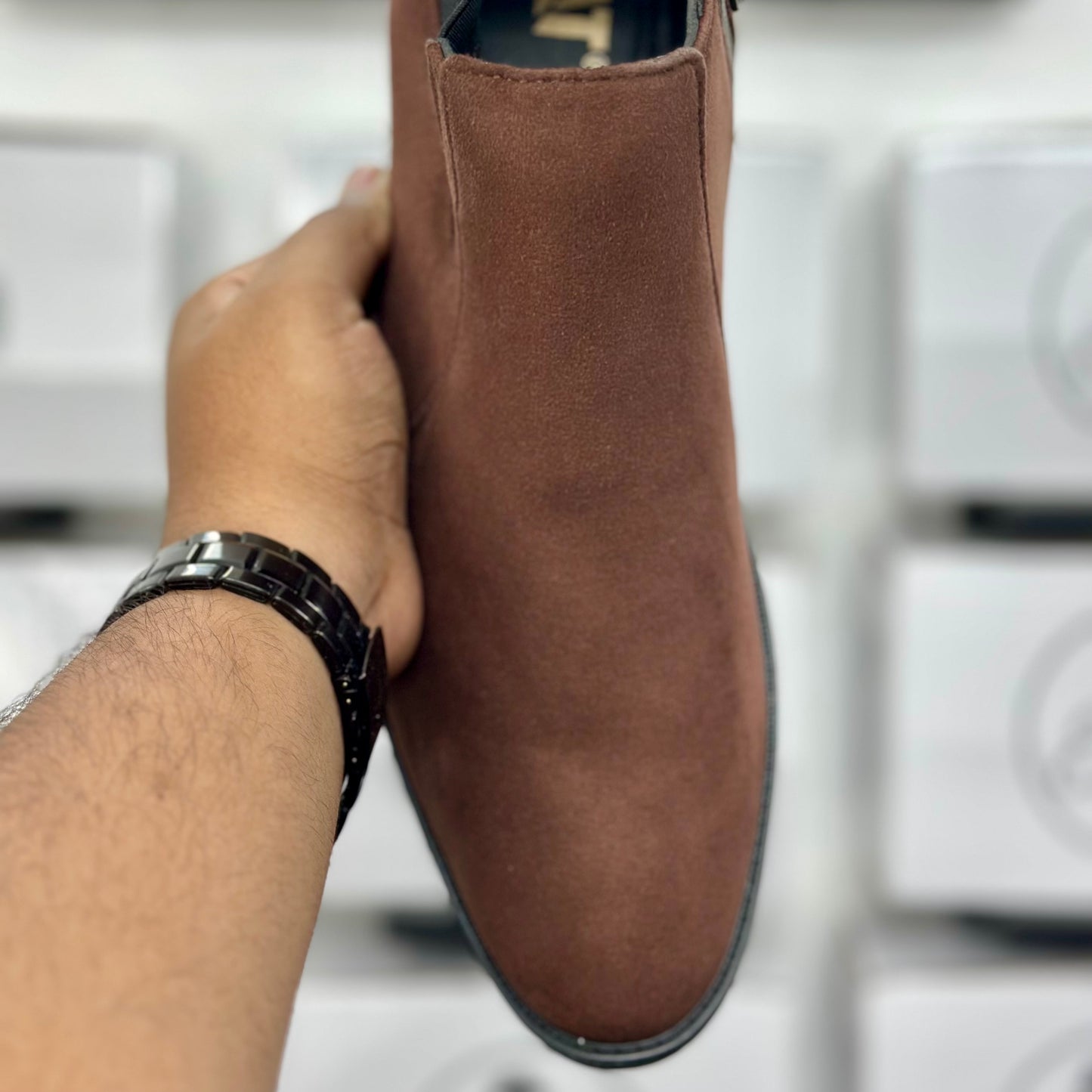 Esrakz Classic Brown Suede Chelsea Boots – Slip-On Ankle Dress Boots