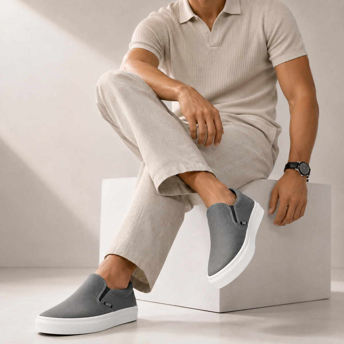 Esrakz Classic Grey Canvas Slip-On Shoe
