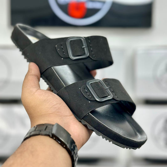 Esrakz Classic Black Suede-Look Dual-Strap Slingback Sandals