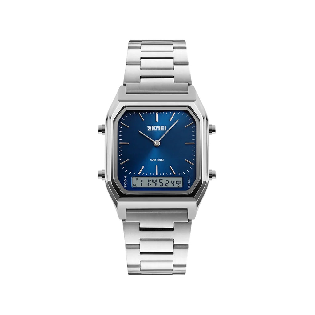 SKMEI 1220 Men’s Stainless Steel Analog-Digital Watch – Silver Blue