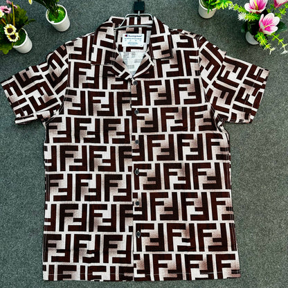 Brown Geometric Print Short Sleeve Shirt – Bold Casual Wear for Men