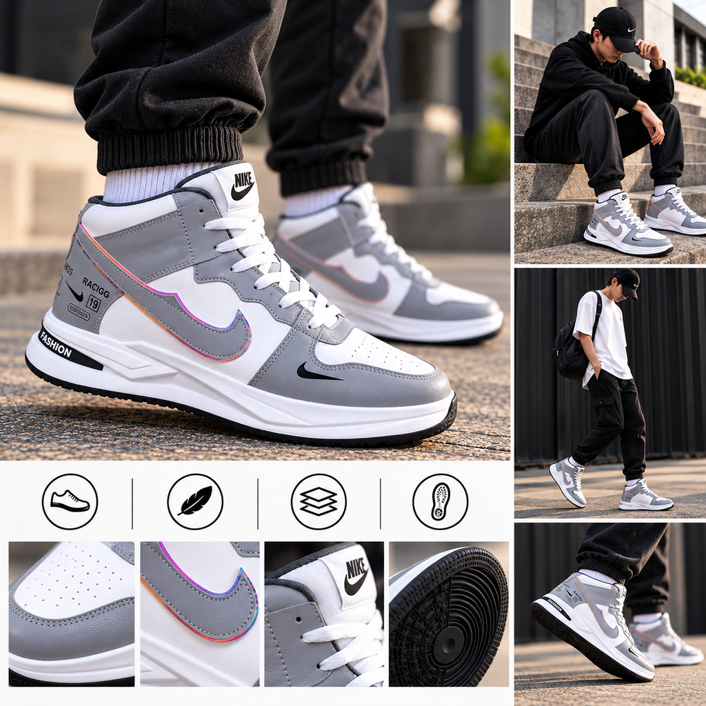 Esrakz Urban High-Top Sneakers – Grey & White