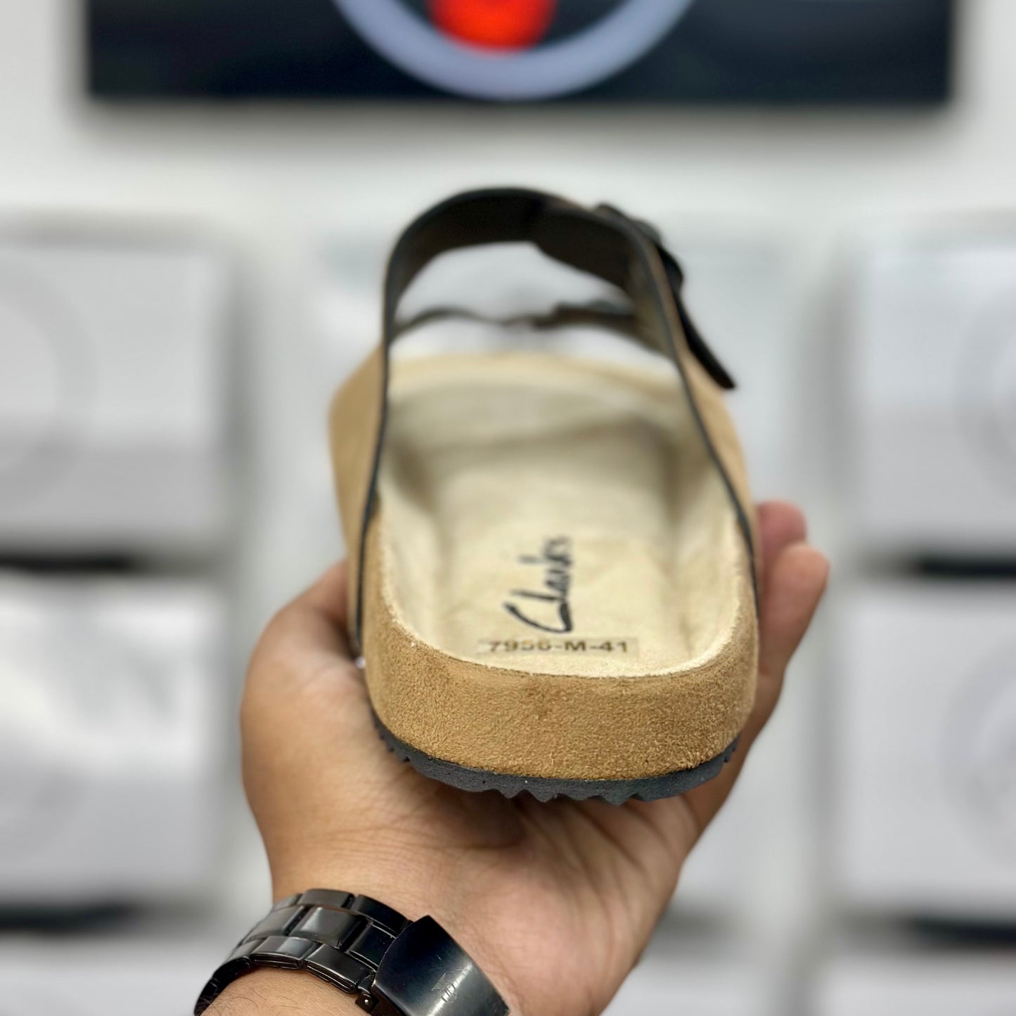 Esrakz Tan Buckled Casual Comfort Footbed Sandals