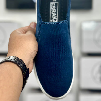 Esrakz Navy Blue Canvas Casual Slip-On Shoe