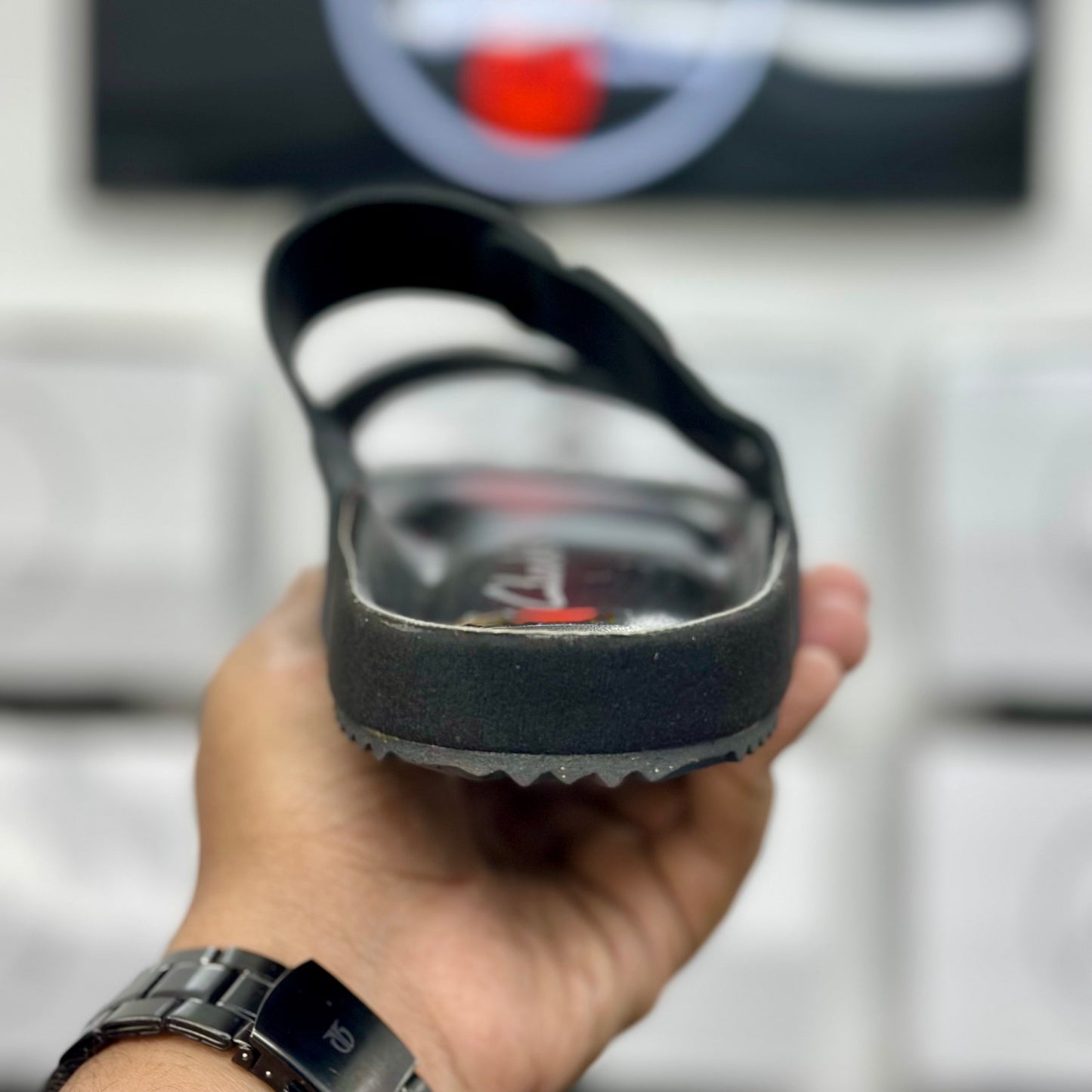 Esrakz Classic Black Suede-Look Dual-Strap Slingback Sandals