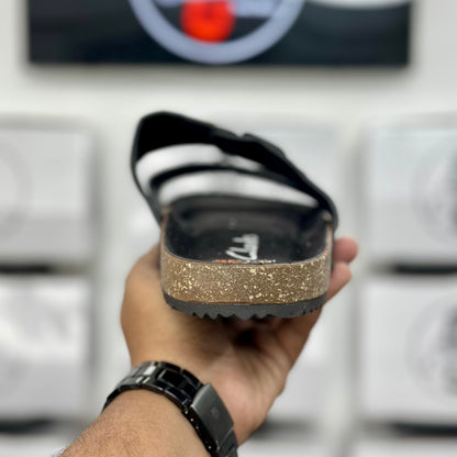 Esrakz Black Two-Strap Slide with Adjustable Matte Buckles