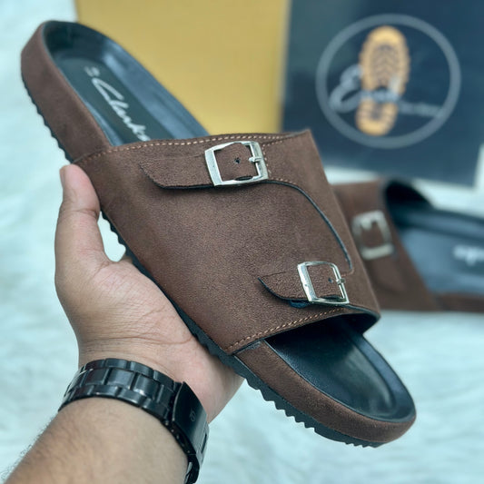 Esrakz Double Buckle Suede Slide Sandals – Chocolate 03