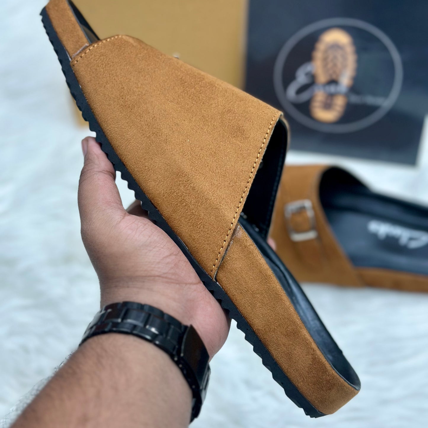 Esrakz Double Buckle Suede Slide Sandals – Mustard 02