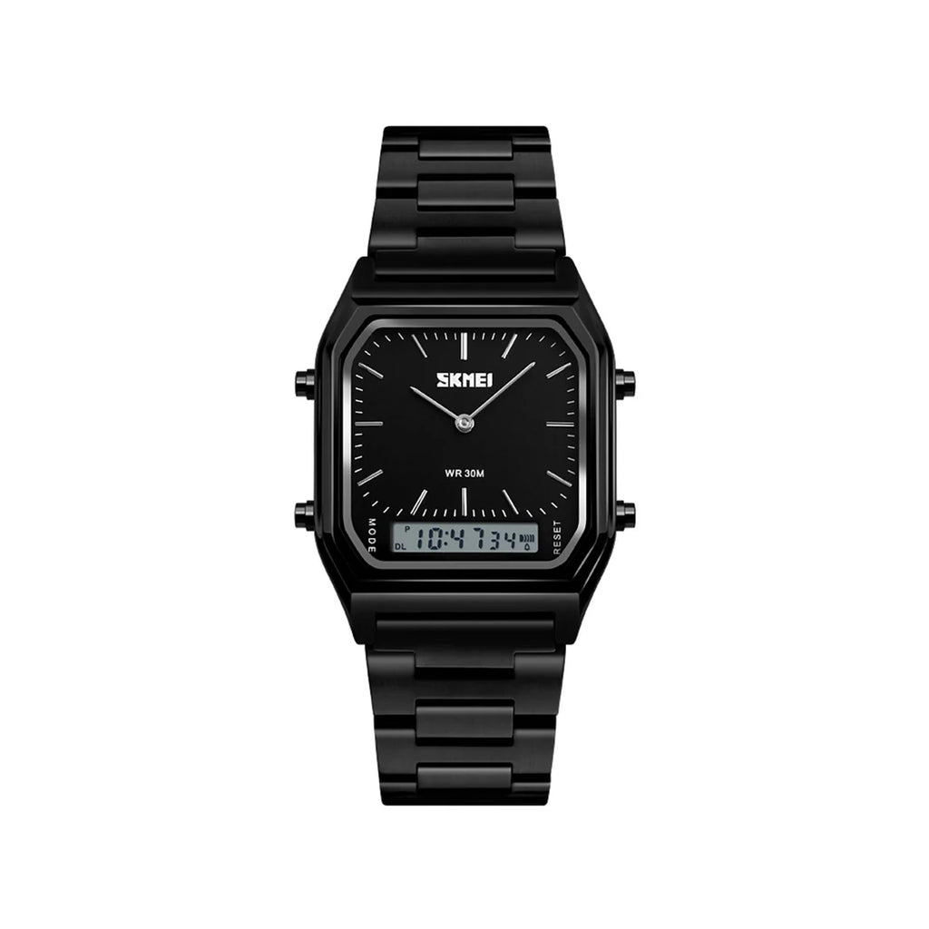 SKMEI 1220 Men’s Stainless Steel Analog-Digital Watch – Classic Black