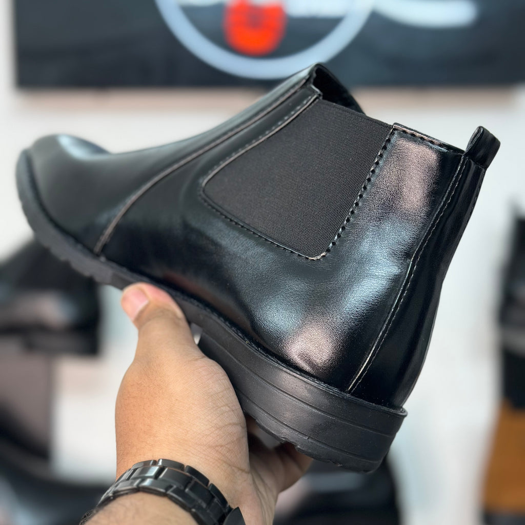 Esrakz Black Polished Chelsea Boots – Thailand Fit Elastic