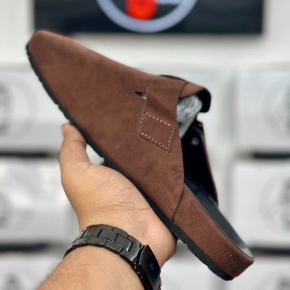 Esrakz Classic Brown Suede Slip-On Buckle Mule