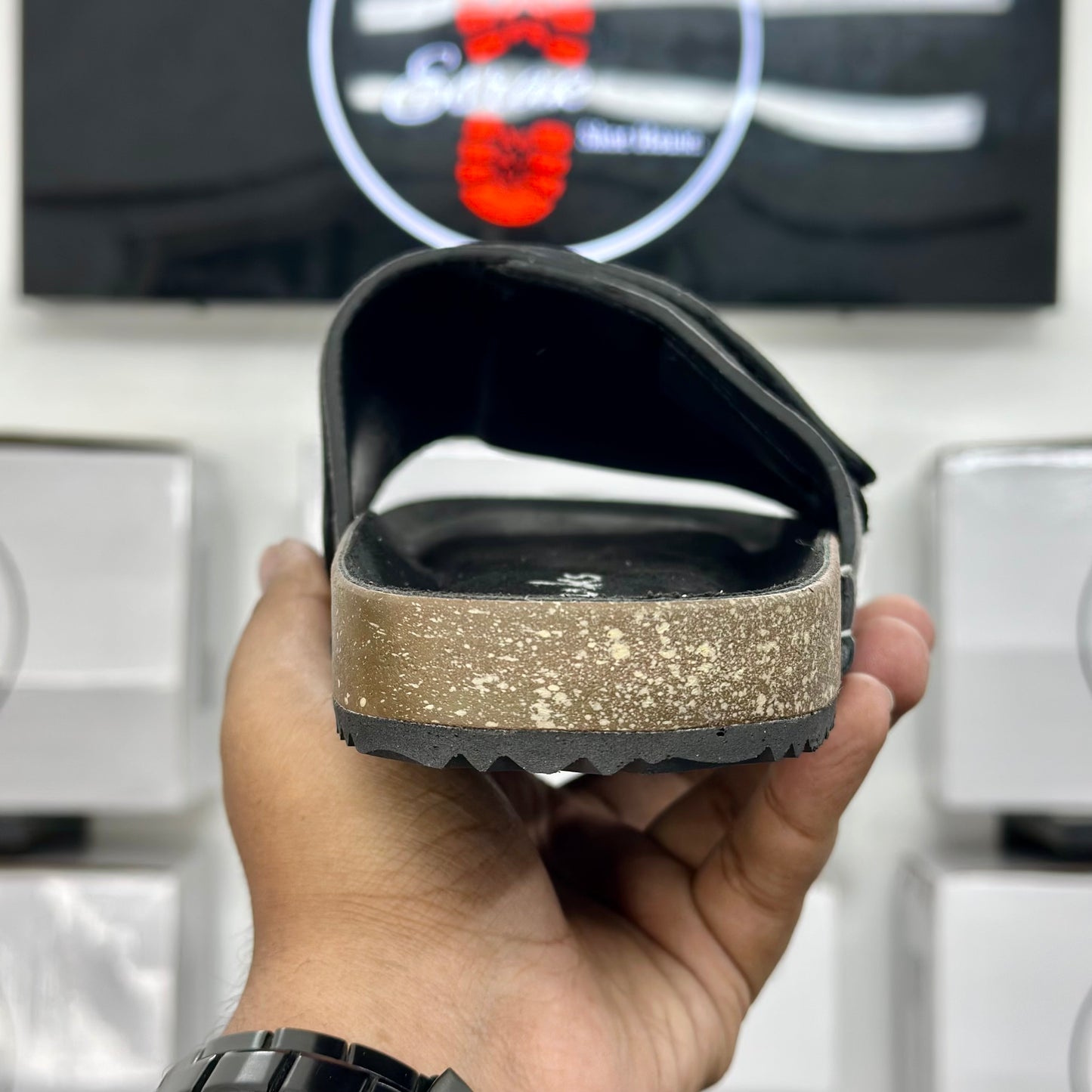 Esrakz Grey Suede Adjustable Comfort Slides