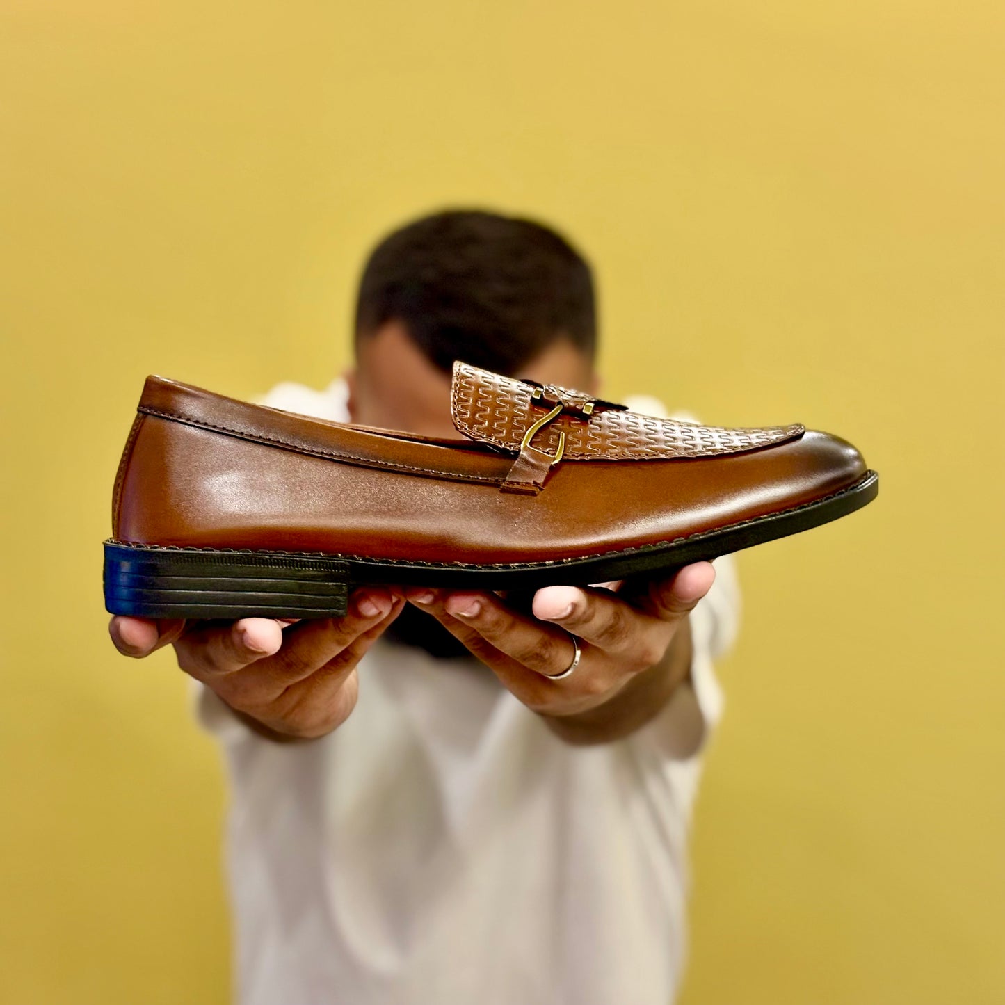 Premium Brown Loafer – Textured Vamp with Gold-Tone Metal Bit Detail