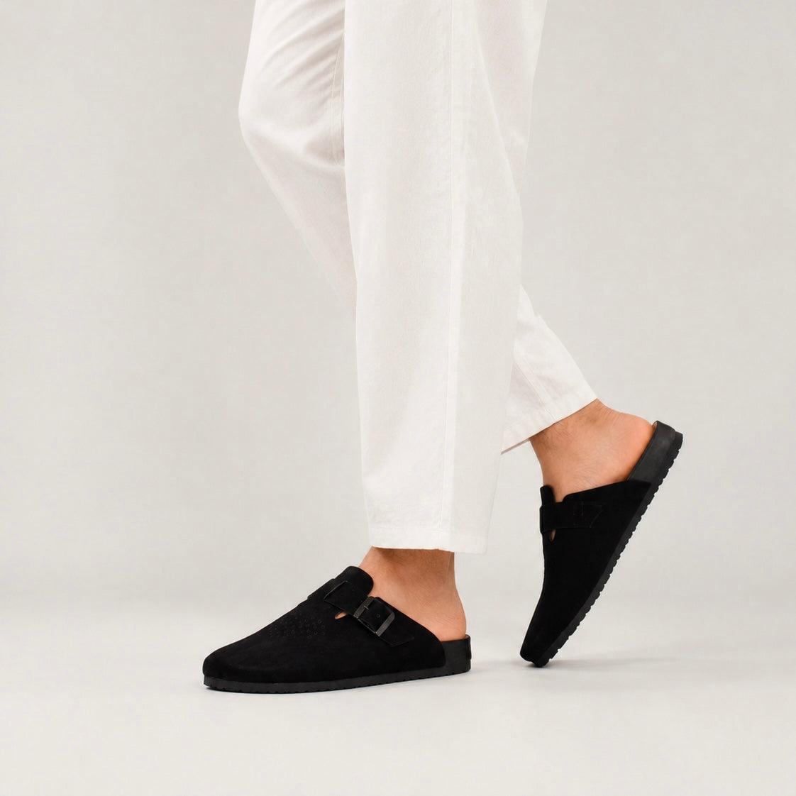 Esrakz Classic Black Suede Slip-On Buckle Mule