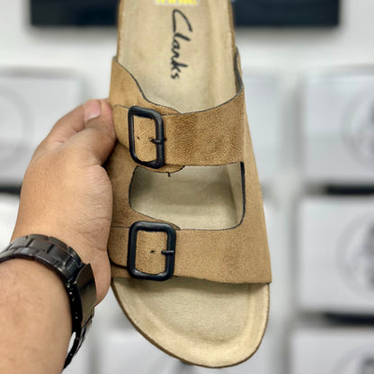 Esrakz Tan Buckled Casual Comfort Footbed Sandals