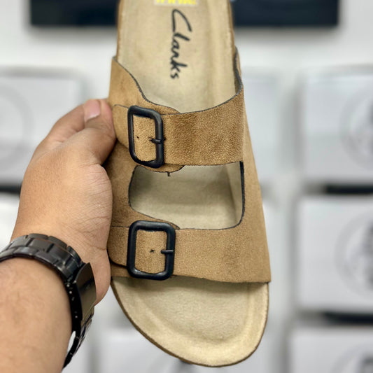 Esrakz Tan Buckled Casual Comfort Footbed Sandals