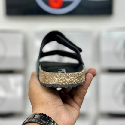 Esrakz Emerald Green Suede Double Adjustable Slide Sandal | Cork Footbed