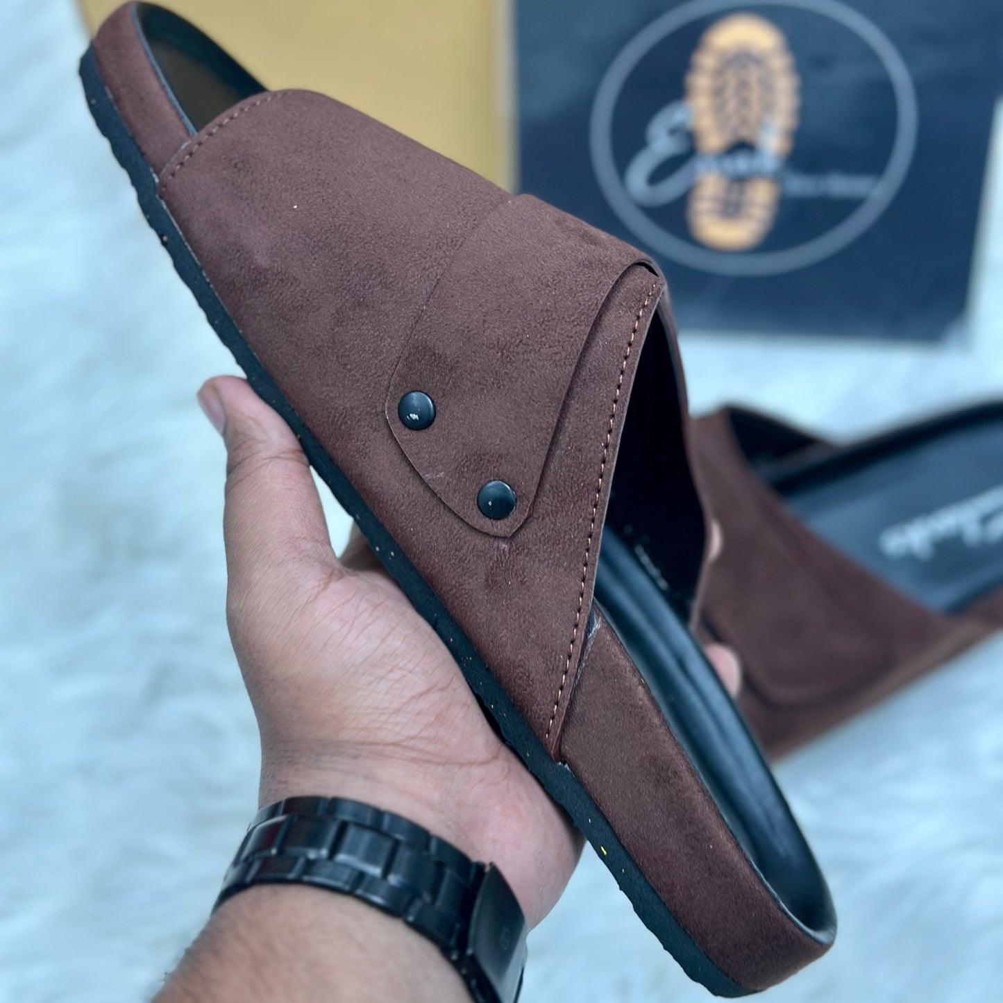 Esrakz Double Buckle Suede Slide Sandals – Chocolate 04