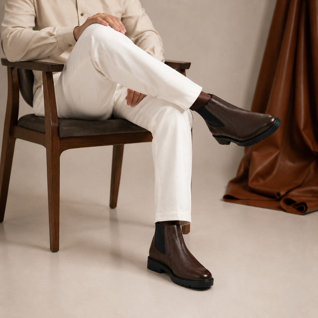 Luxury Chunky Chelsea Boot – Handmade Genuine Cow Leather:Chocolate