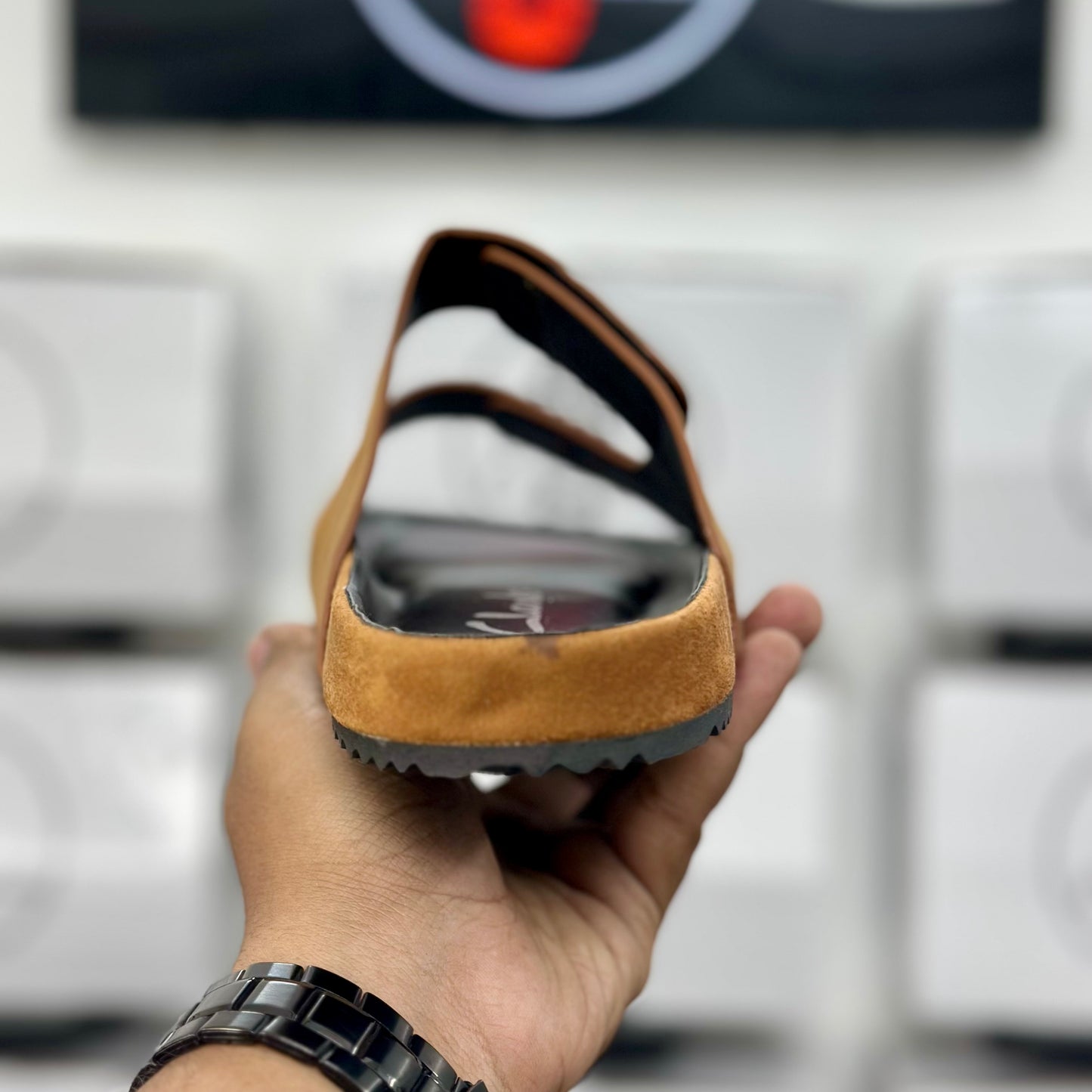 Esrakz Mustard Two-Strap Sandal with Rugged Sole