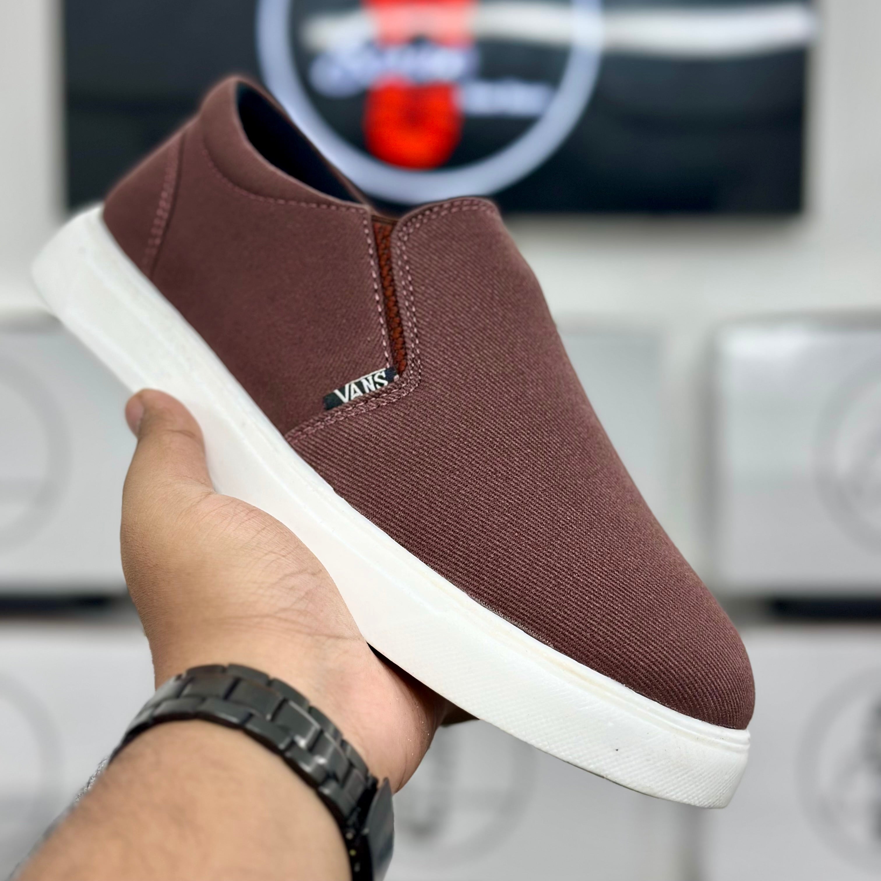 Esrakz Chocolate Brown Canvas Casual Slip-On Shoe