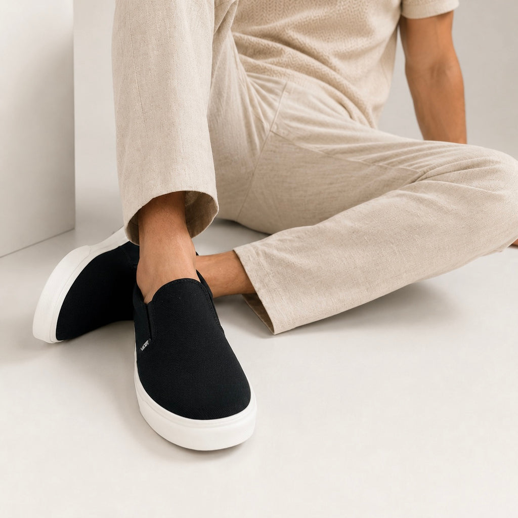 Esrakz Black Canvas Slip-On Casual Shoes
