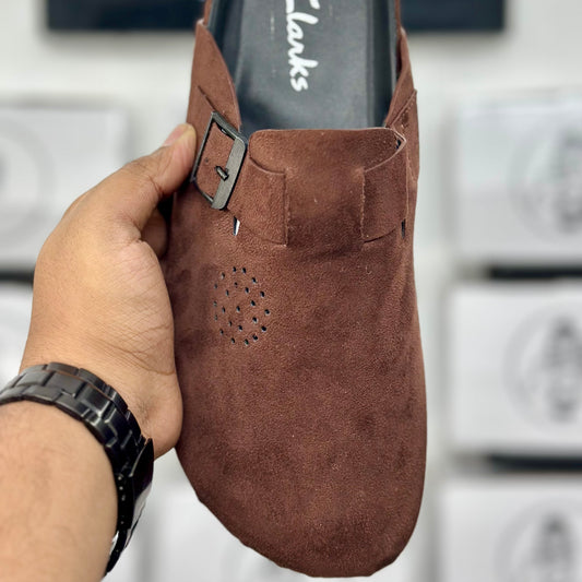 Esrakz Classic Brown Suede Slip-On Buckle Mule