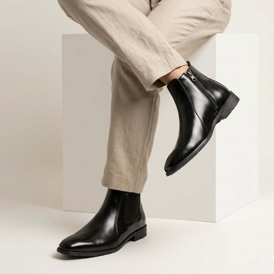 Esrakz Black Polished Chelsea Boots – Thailand Fit Chain