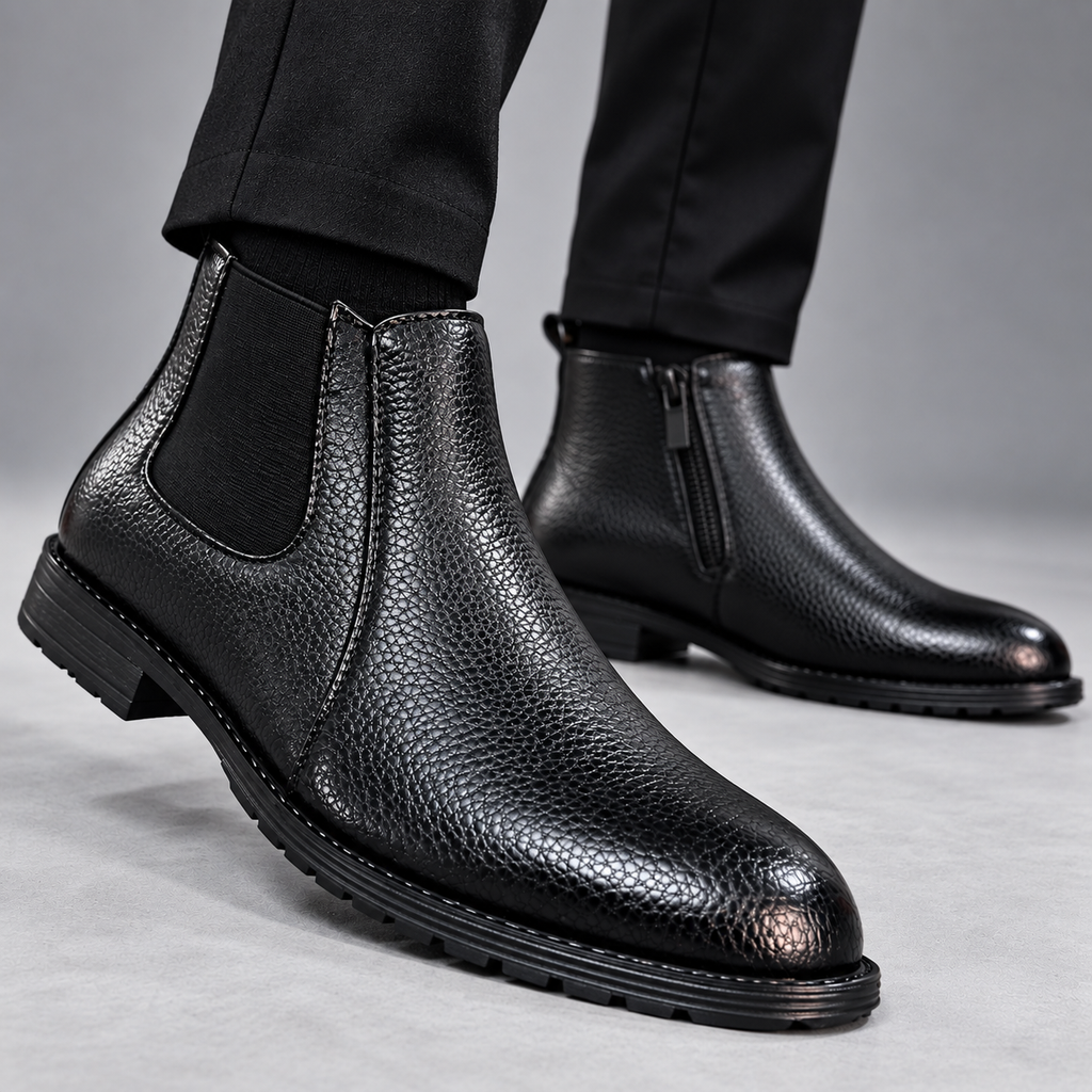 Esrakz Black Chelsea Boots for Men | Elastic + Chain