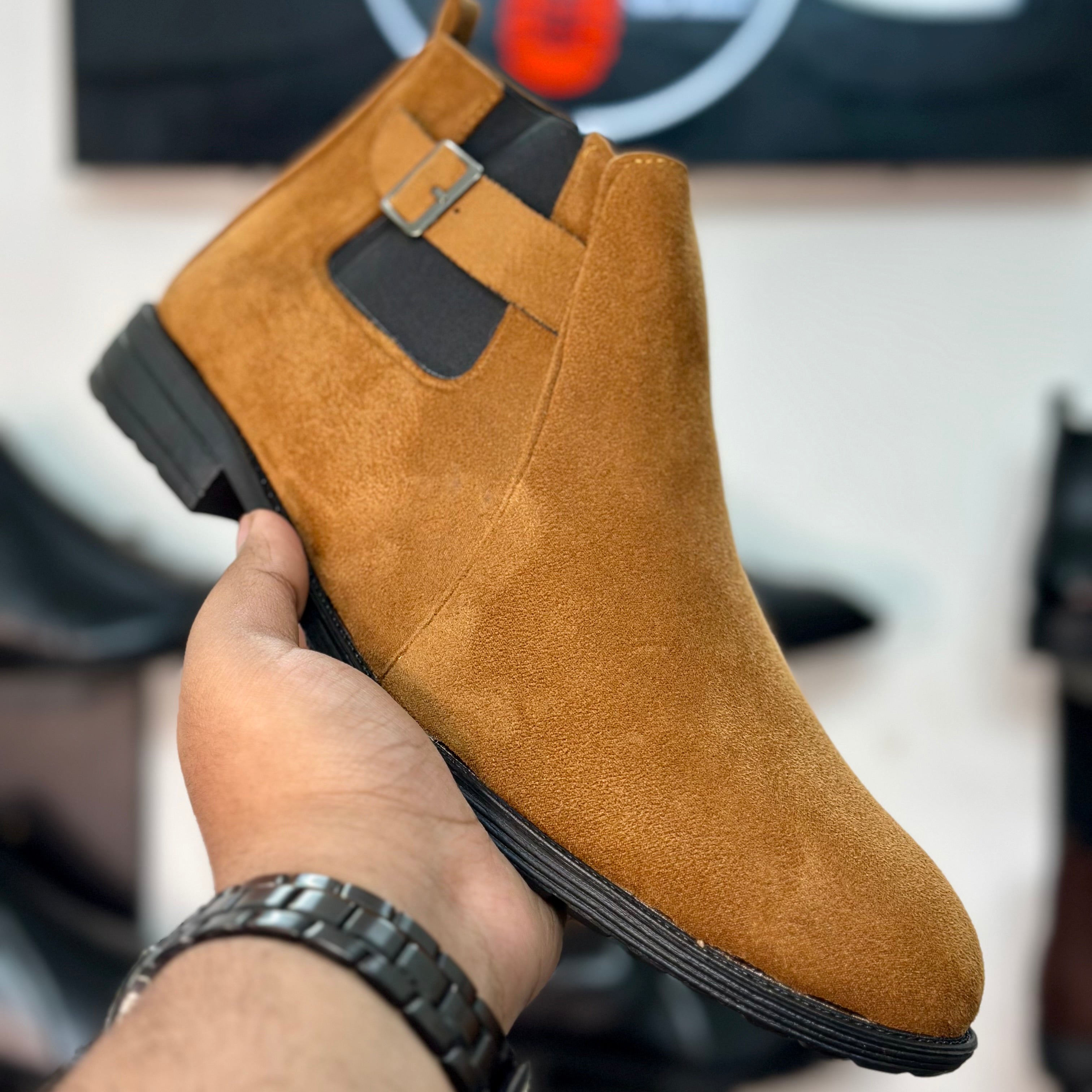 Esrakz Mustard Suede Chelsea Boots – Ankle Fit Chain