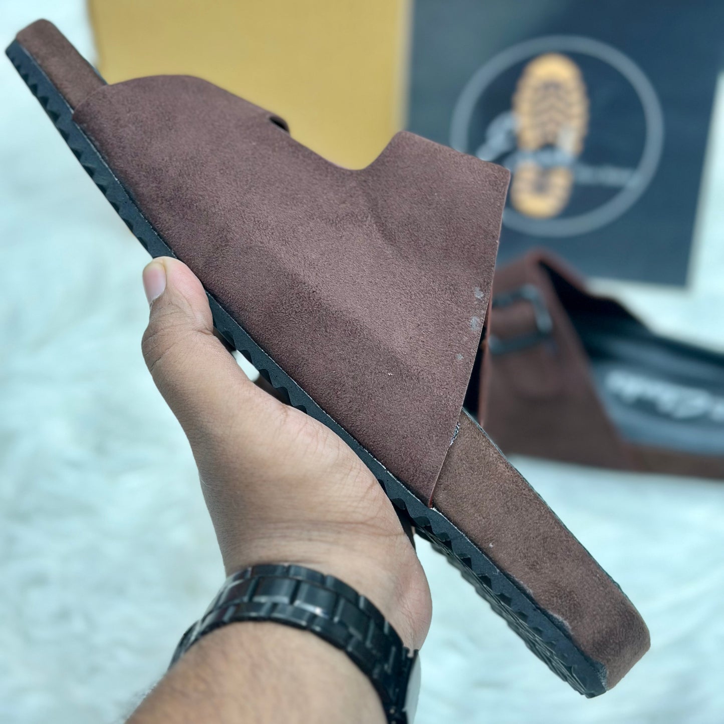 Esrakz Double Buckle Suede Slide Sandals – Chocolate 02
