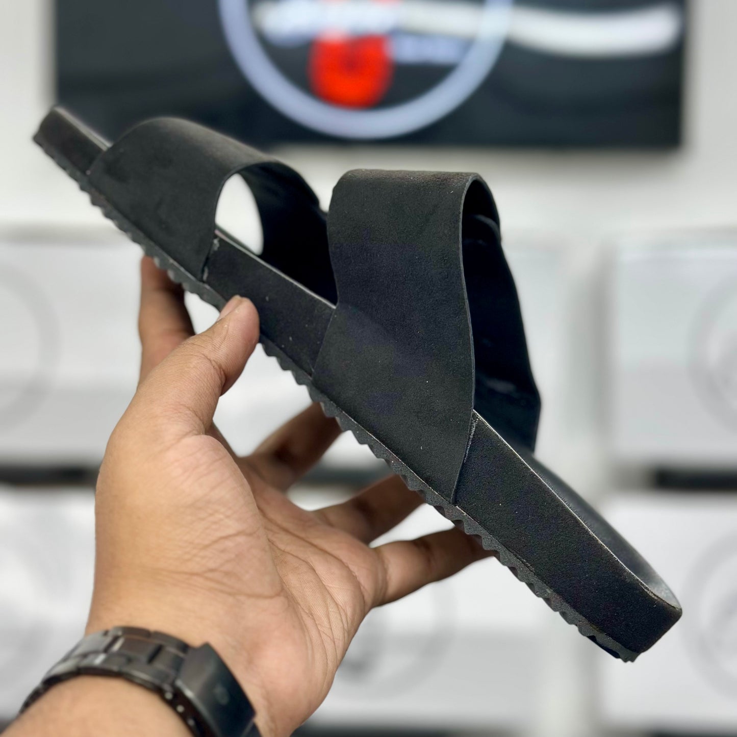 Esrakz Classic Black Suede-Look Dual-Strap Slingback Sandals